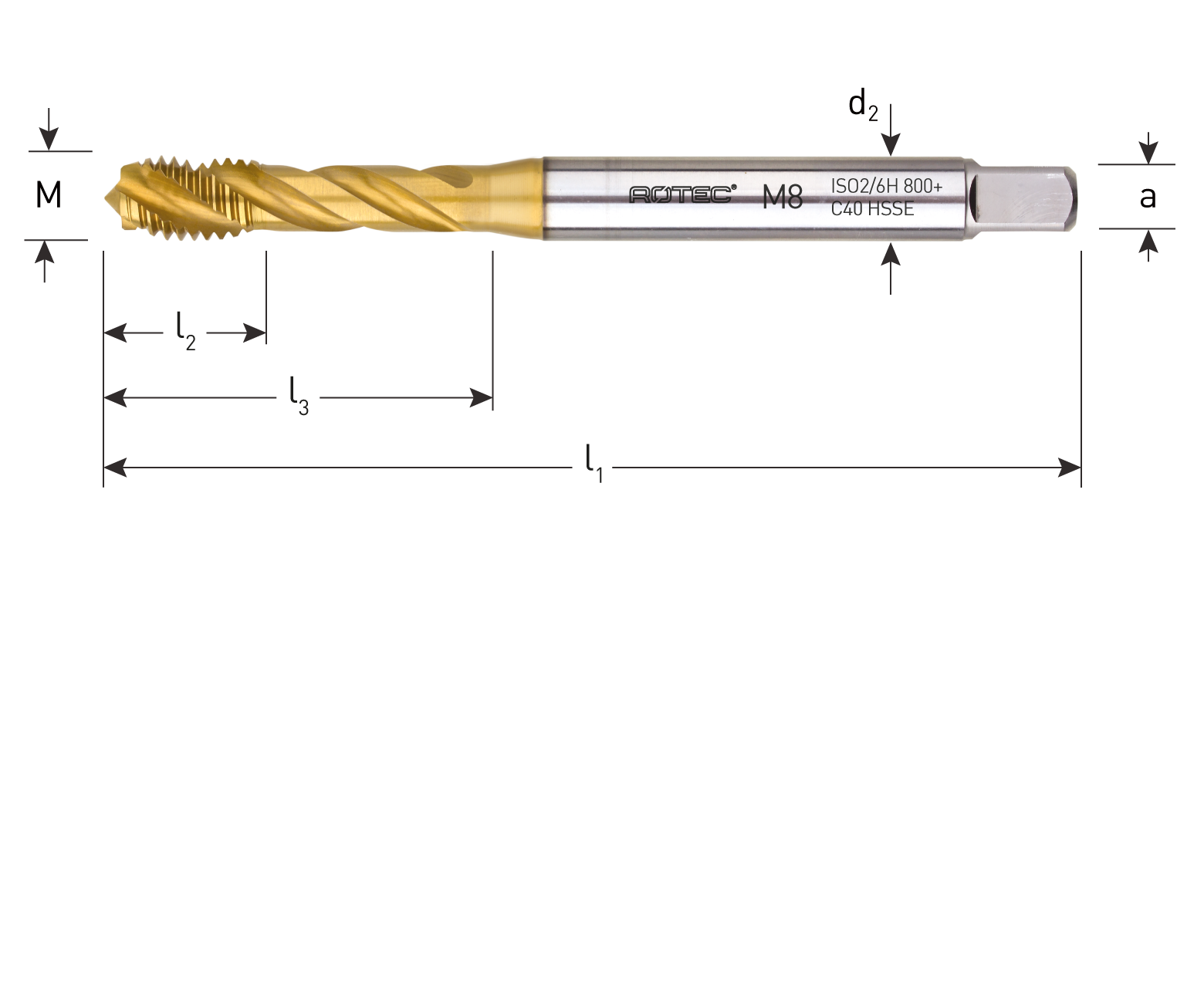 HSS-E '800+' Machine tap, metric, DIN 371, spiral