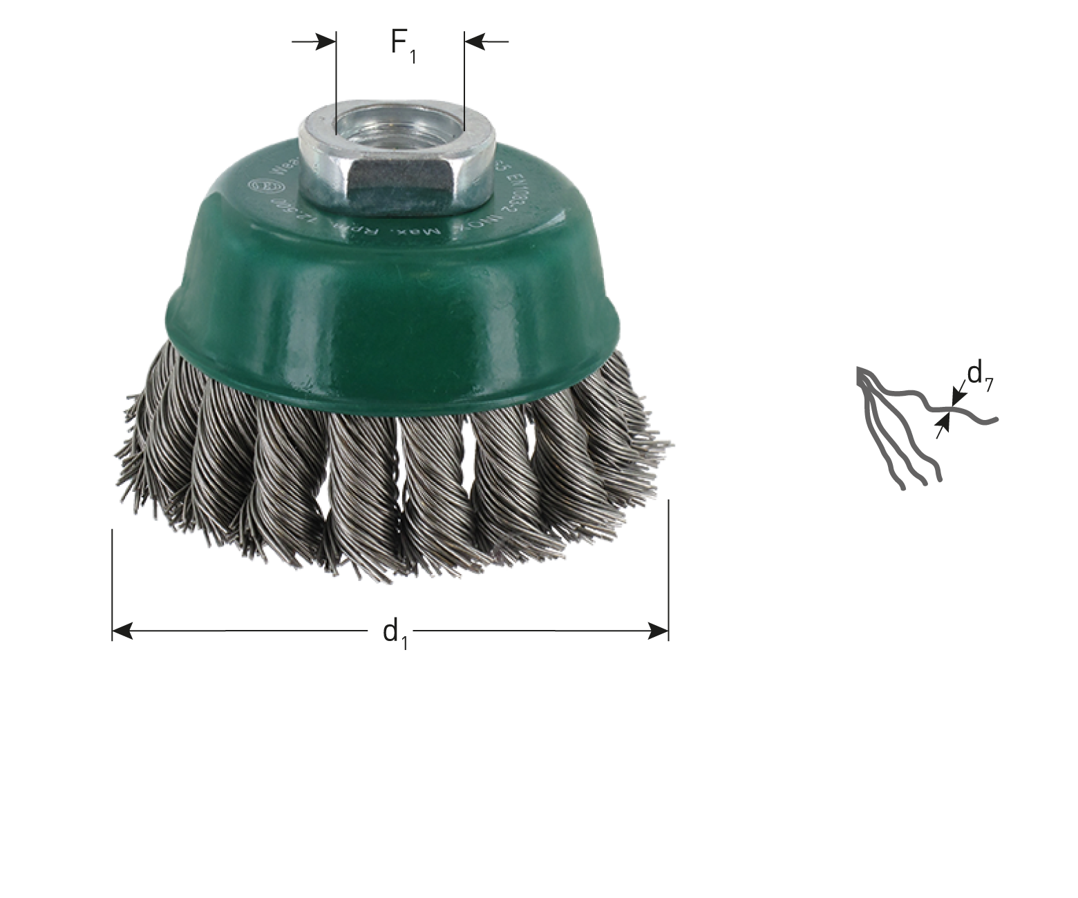 Cup brush ø65 mm, twist knot stainless steel wire