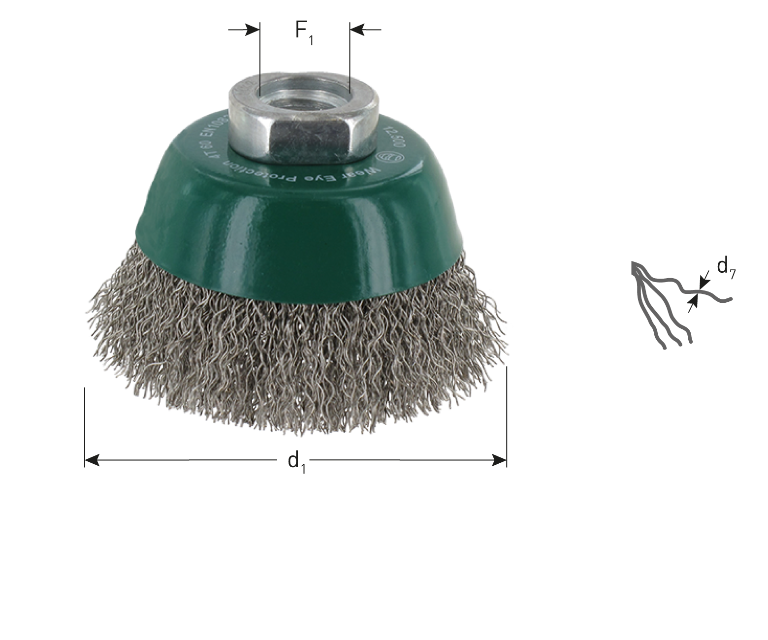 Cup brush ø60 mm, crimped stainles steel wire