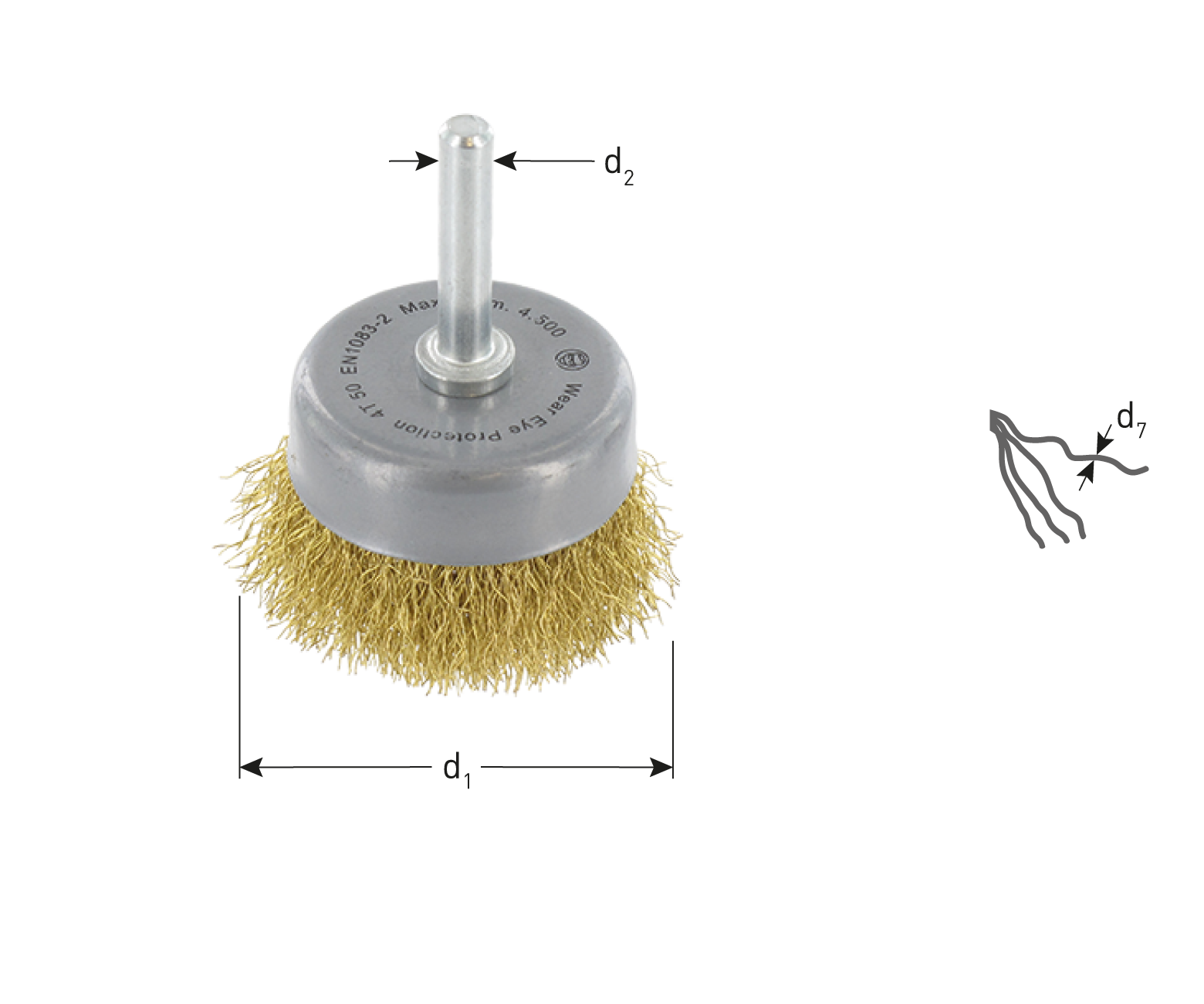 Cup brush w. shank ø50 mm, crimped brass wire